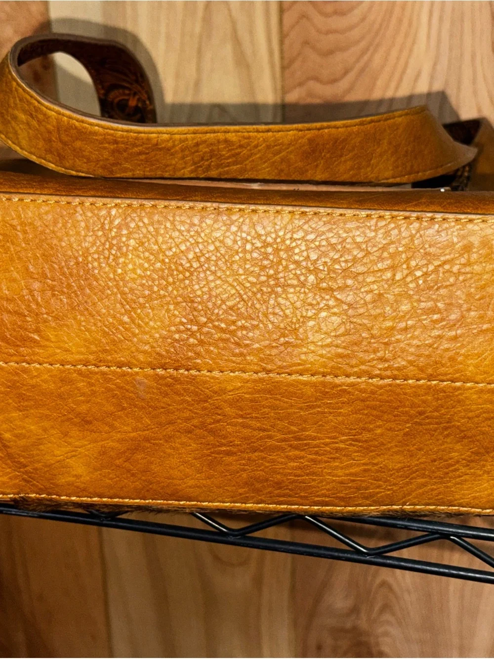 Wrangler Brown Tooled Leather and Fur Fringe Tote with Turquoise Conchos